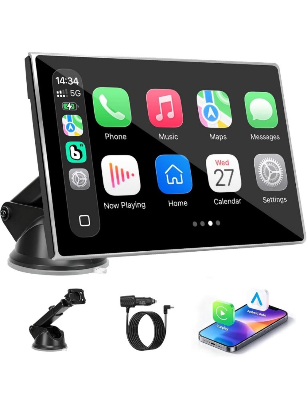 7" Wireless Carplay & Android Auto Screen for Cars - Smart Touch Display, Silver